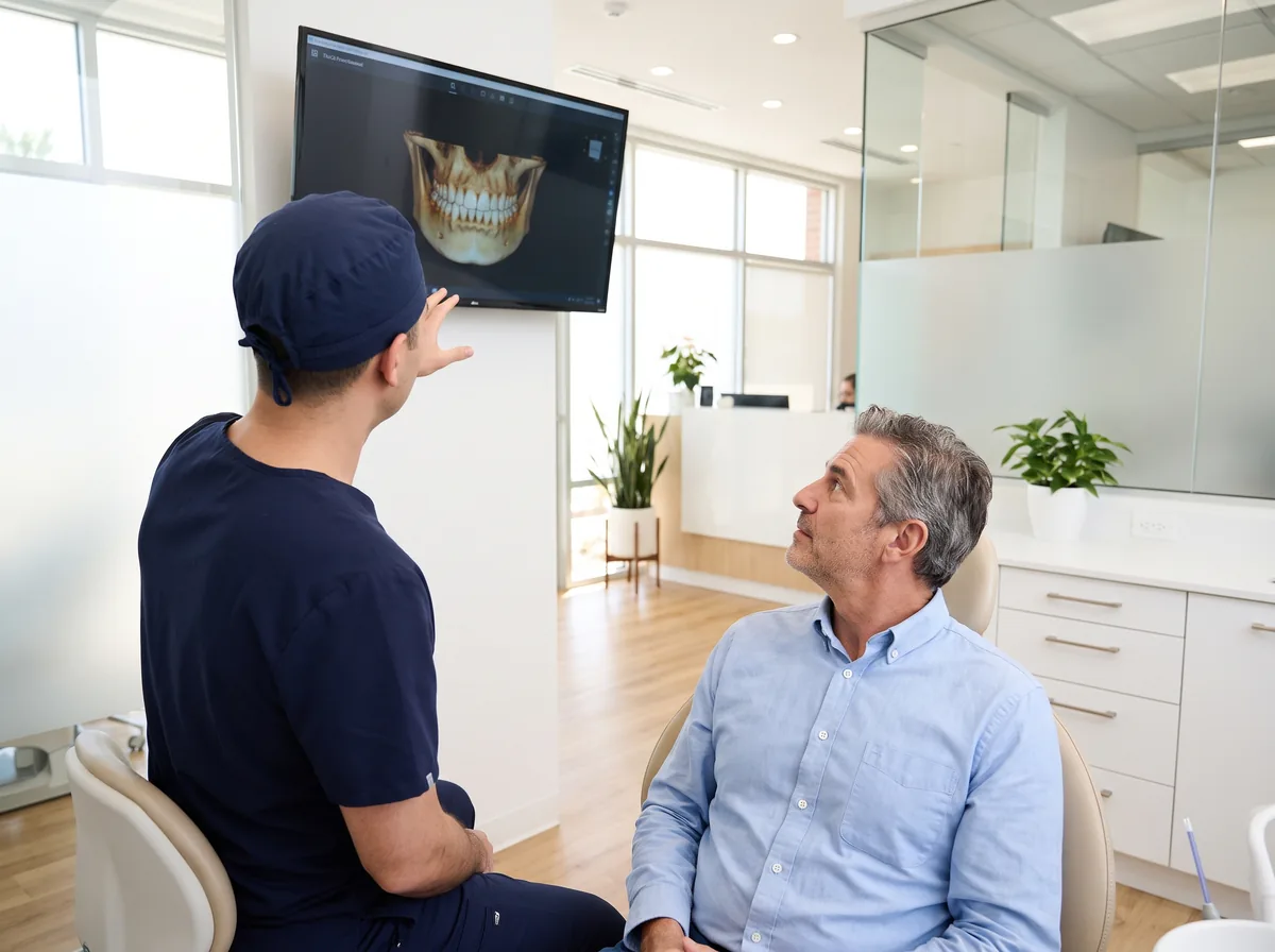 Practitioner explaining a 3D jaw scan to a patient